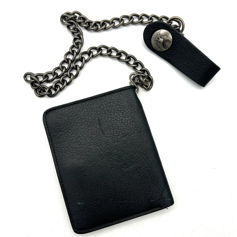 Harley-Davidson Wallet Leather Mens OS Black Excellent Biker Chain 97690-09VM
